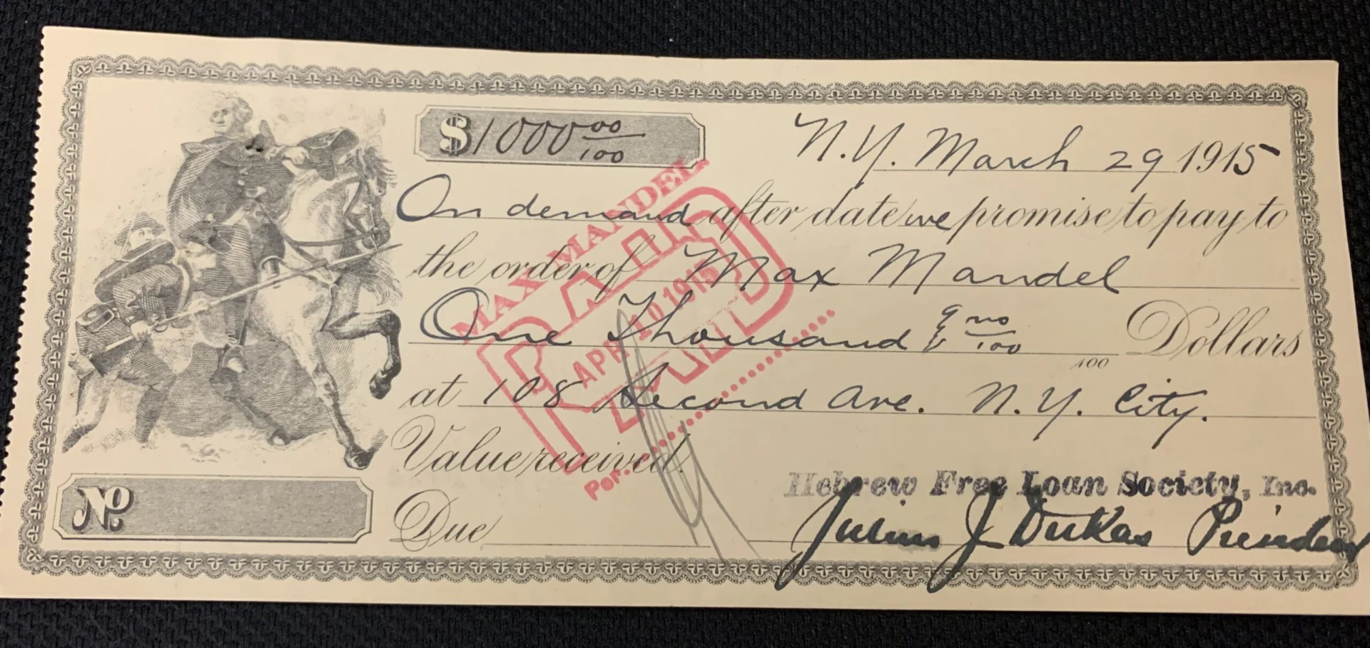 Image of a check from 1915