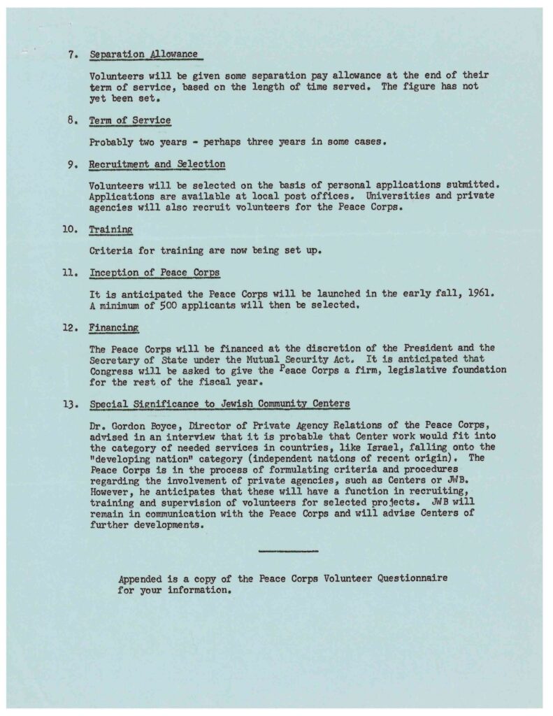 National Jewish Welfare Board: The Peace Corps, What It is--What It Does. NJWB Records. Box 599, Folder 2.
