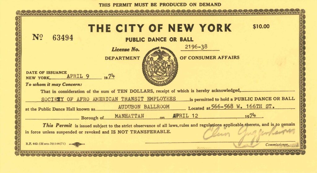 Permit for the Society of Afro American Transit Employees